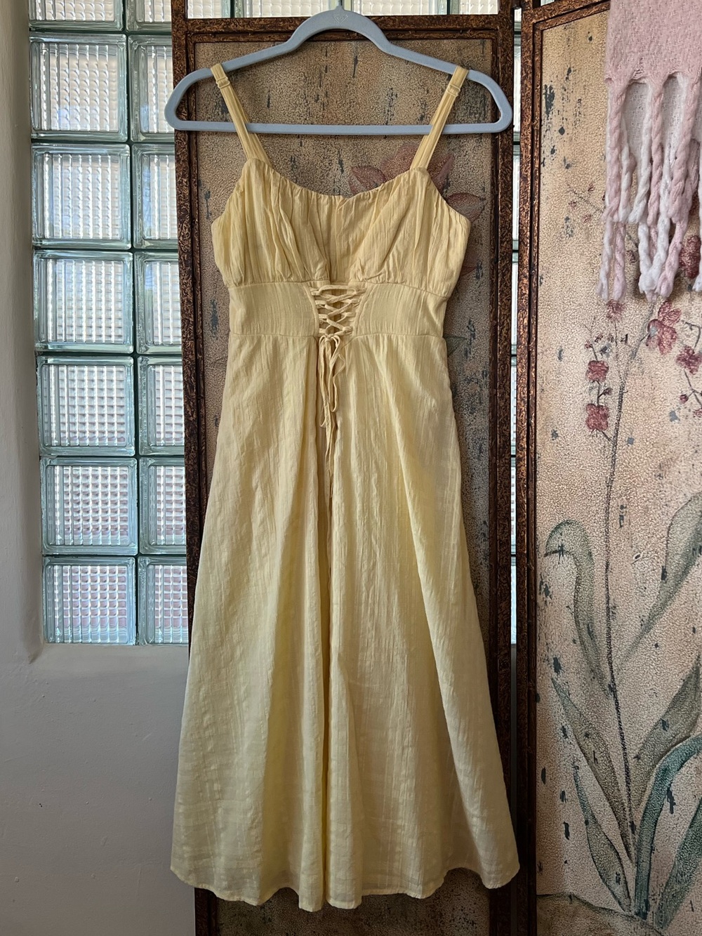 Yellow Midi Lace Up Dress